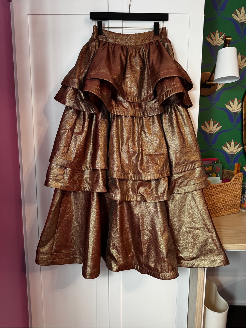 Buru Teagan Tiered Metallic Bronze Skirt